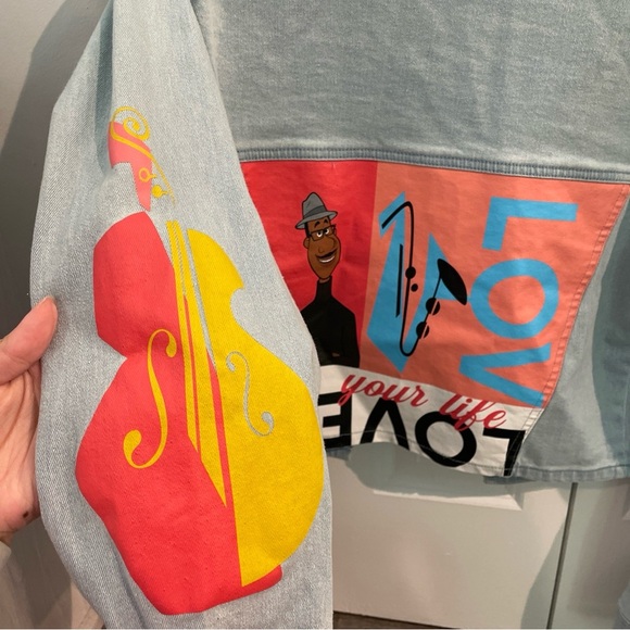 Disney Light Blue Denim Jacket Soul Themed Size Medium Women’s Jean Jacket - Picture 3 of 6